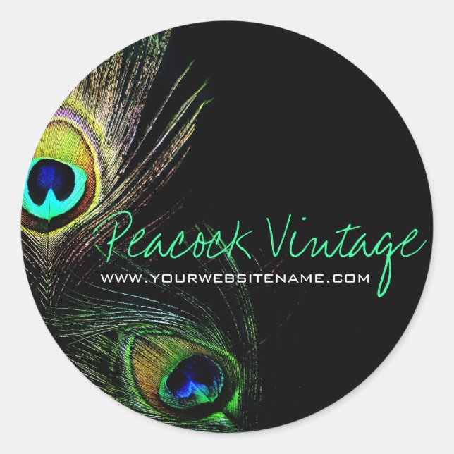 Adesivo Redondo Na moda de Penas de Peacock Coloridas (Frente)