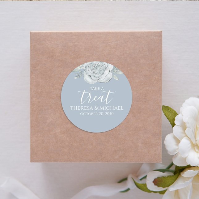 Adesivo Redondo Na moda Dusty Blue Floral Tome Uma Caligrafia (Criador carregado)