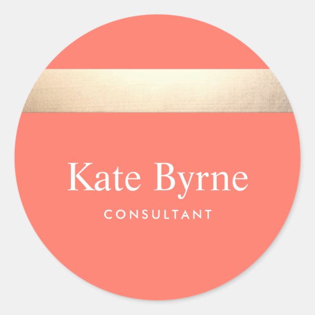 Adesivo Redondo Na moda Faux Gold Foil Stripe Coral Moderno Laranj (Frente)