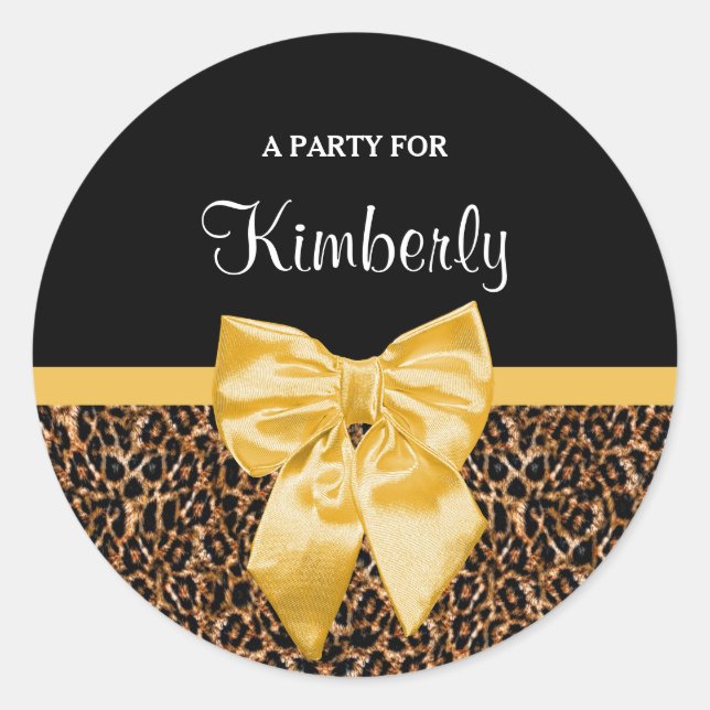 Adesivo Redondo Na moda Leopard Print Elegante Yellow Arco e nome (Frente)