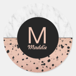 Adesivo Redondo Na moda Marble e Rosa Dourado Padrão com Monograma