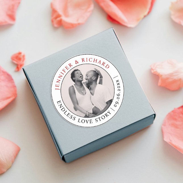 Adesivo Redondo Na moda minimal Foto Red White Love Name (Criador carregado)