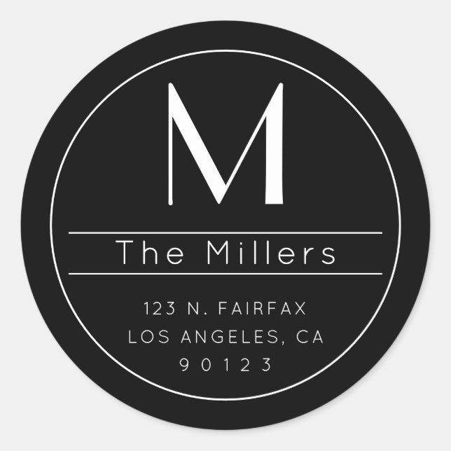 Adesivo Redondo Na moda Modern Return Address & Monograma (Frente)