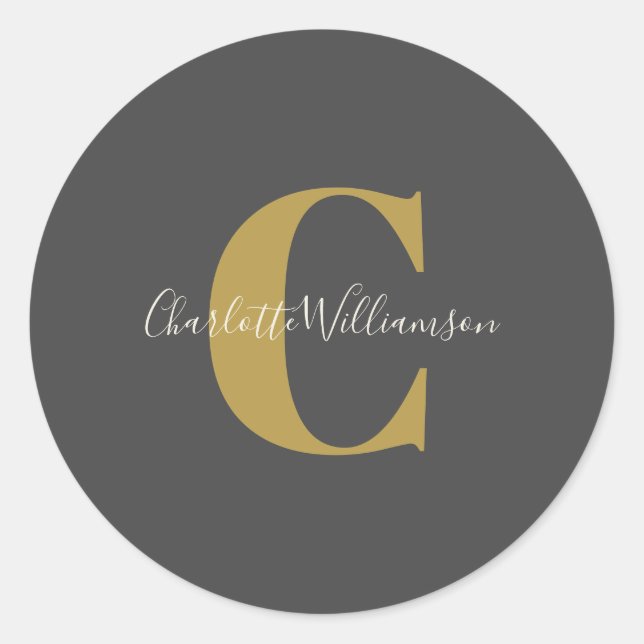 Adesivo Redondo Na moda moderna Caligrafia Monograma Dourado (Frente)