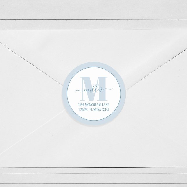 Adesivo Redondo Na moda Monograma Blue Simple Return Address (Criador carregado)