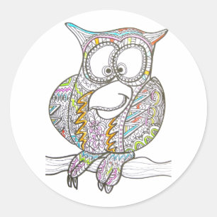 Adesivo Redondo Na moda Owl - Abstrato-Art Stickers