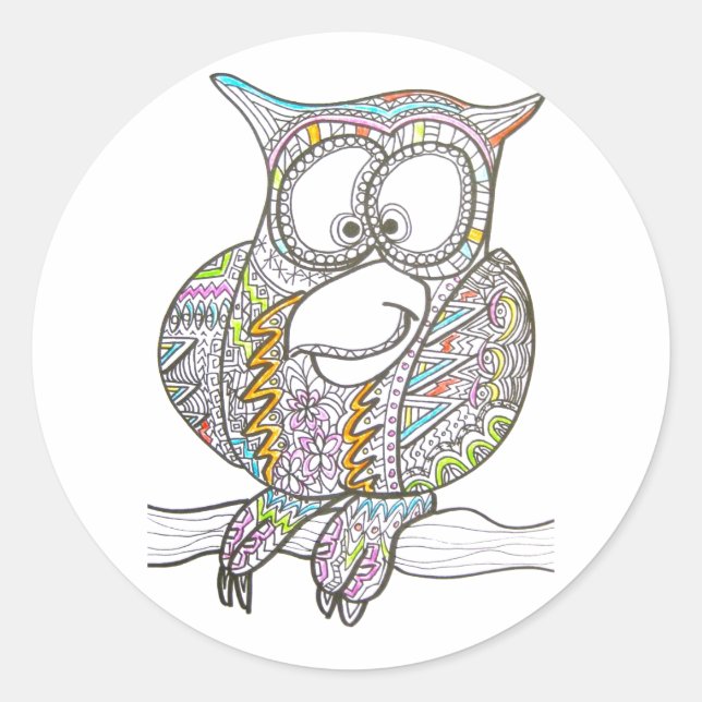 Adesivo Redondo Na moda Owl - Abstrato-Art Stickers (Frente)