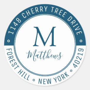 Adesivo Redondo Na moda Personalizar Sobrenome do Monograma e Ende