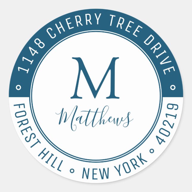 Adesivo Redondo Na moda Personalizar Sobrenome do Monograma e Ende (Frente)