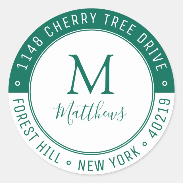 Adesivo Redondo Na moda Personalizar Sobrenome do Monograma e Ende (Frente)