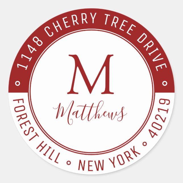 Adesivo Redondo Na moda Personalizar Sobrenome do Monograma e Ende (Frente)