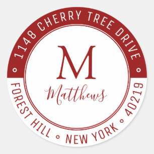 Adesivo Redondo Na moda Personalizar Sobrenome do Monograma e Ende