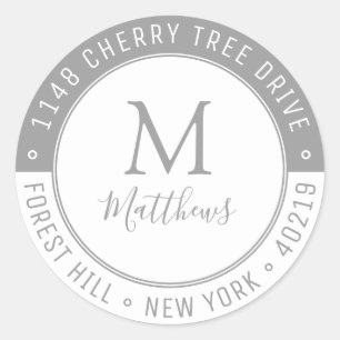 Adesivo Redondo Na moda Personalizar Sobrenome do Monograma e Ende