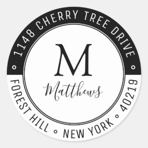 Adesivo Redondo Na moda Personalizar Sobrenome do Monograma e Ende