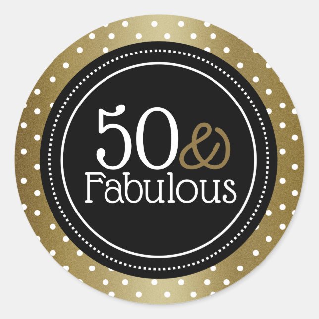 Adesivo Redondo Na moda Preto E Dourado 50 E Fabuloso (Frente)