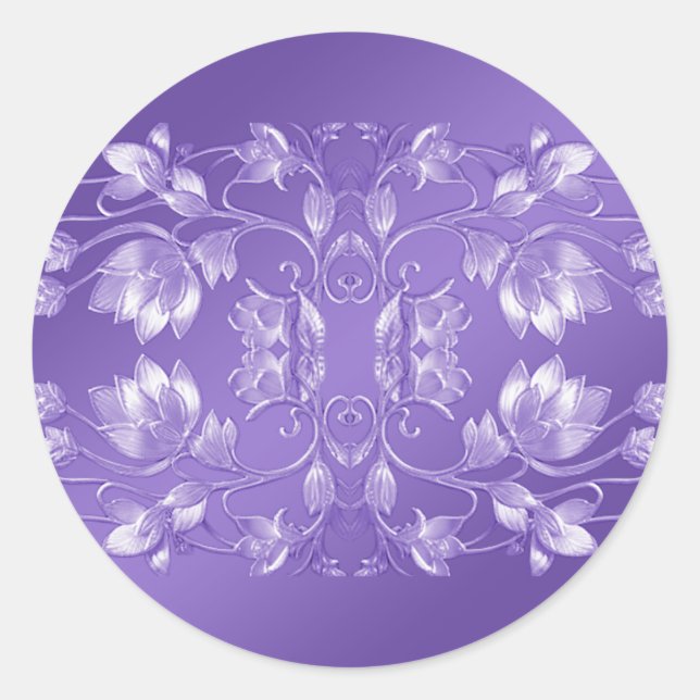 Adesivo Redondo Na moda Purple Floral Round Sticker (Frente)