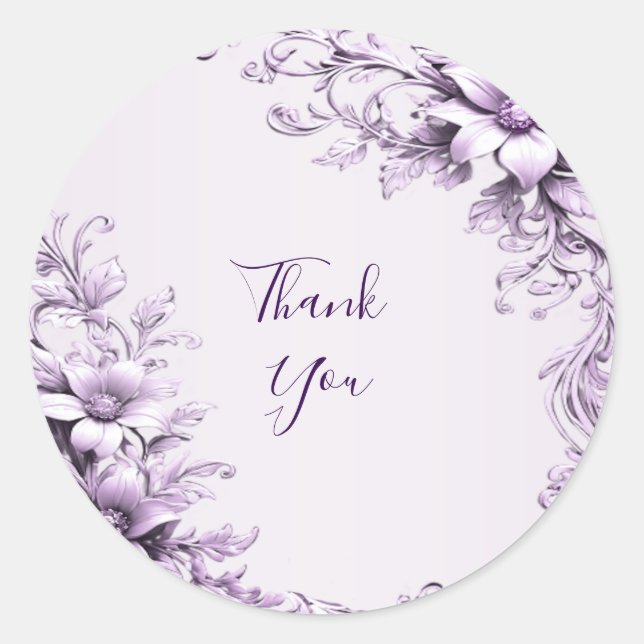 Adesivo Redondo Na moda Púrpura Flores Vinheta (Frente)