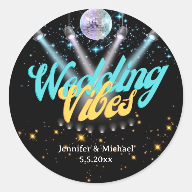Adesivo Redondo na moda retro casamento da bola de disco (Frente)