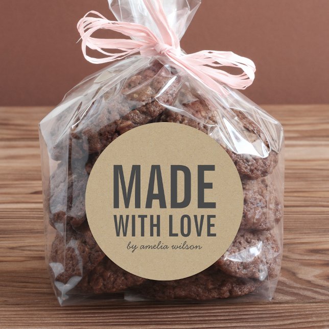 Adesivo Redondo Na moda Rustic Bold Feito com Love Faux Kraft (Criador carregado)