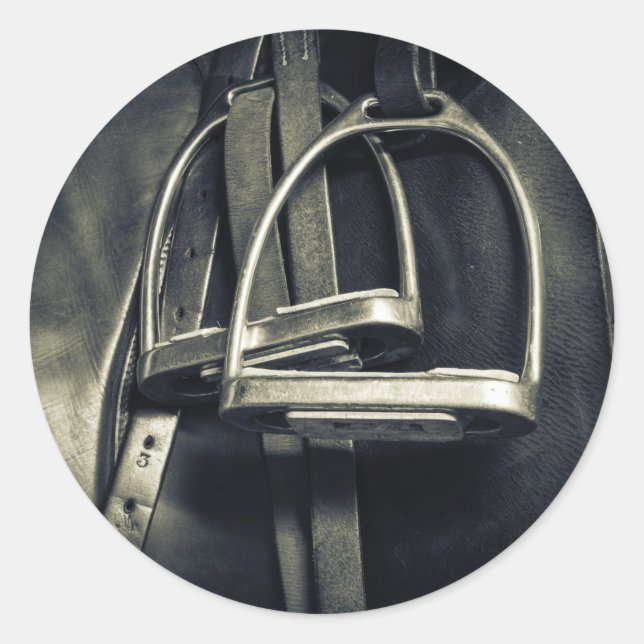 Adesivo Redondo Na moda Silver Stirrups em Inglês Riding Saddle (Frente)