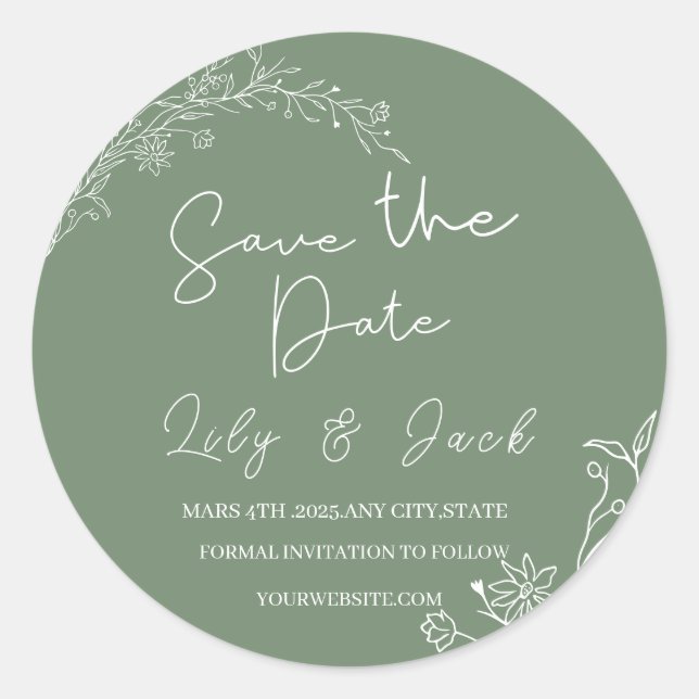 Adesivo Redondo Na moda simples e mínimo Elegante moderno verde (Frente)