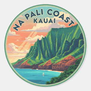 Adesivo Redondo Nā Pali Coast Kauai Hawaii Viagem