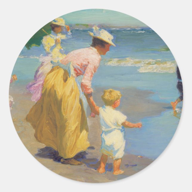 Adesivo Redondo Na Praia - Edward Potthast (Frente)