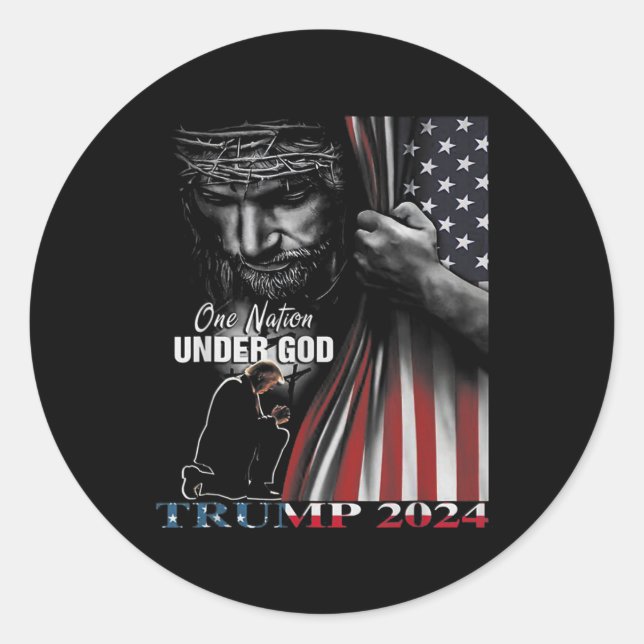Adesivo Redondo Nação Sob Deus Trump 2024 God American Flag 1 (Frente)