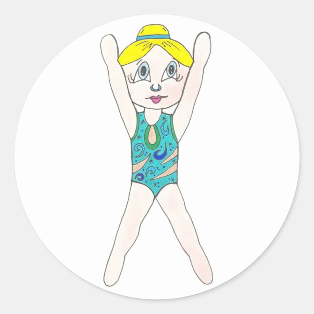 Adesivo Redondo Nadação Sincronizada de Rapariga Nadadora (Frente)