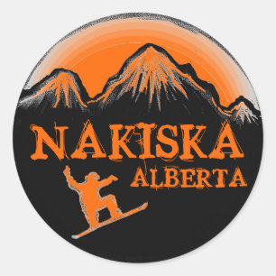 Adesivo Redondo Nakiska Alberta Canada Snowboard stickers laranja