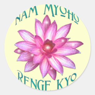 Adesivo Redondo Nam Myoho Renge Kyo com Design de Flor de Lotus