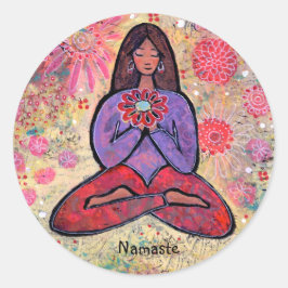Adesivo Redondo Namaste Brown Haired Yoga Girl Sticker
