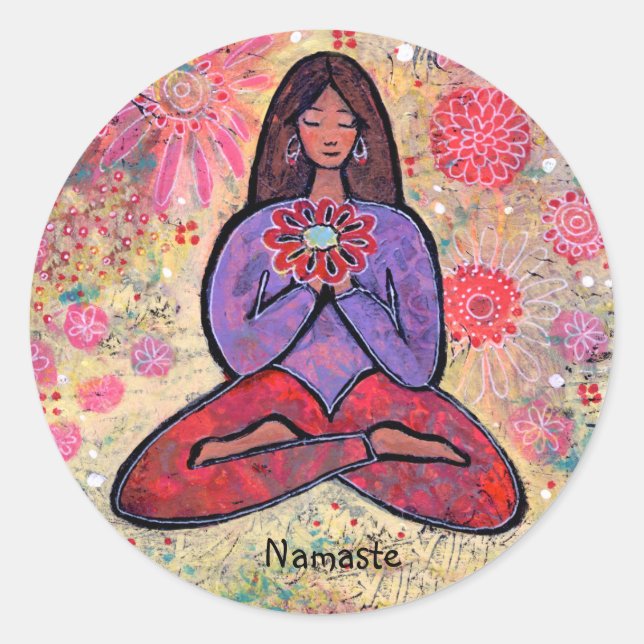 Adesivo Redondo Namaste Brown Haired Yoga Girl Sticker (Frente)