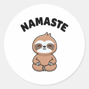 Adesivo Redondo Namaste Divertido Sloth Fofo Kawaii Yoga Sloth Est