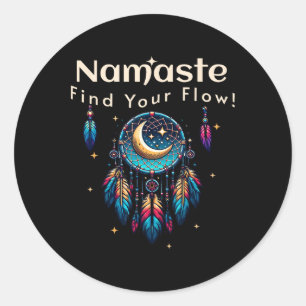 Adesivo Redondo Namaste Encontre Seu Fluxo Lua Crescente Apanhador