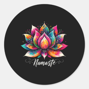 Adesivo Redondo Namaste Ioga Flor de Lótus Meditação Zen Boêmio