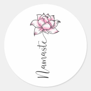 Adesivo Redondo Namaste Lilly Lótus Rosa Flor Fofo Hindi Ioga Pres