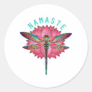 Adesivo Redondo Namaste Lotus Dragonfly Yoga