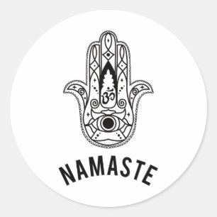 Adesivo Redondo Namaste Mão Hamsa Yoga Hinduísmo Vedas Ohm