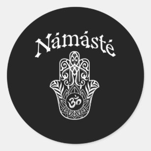 Adesivo Redondo Namaste Mão Hamsa Yoga Hinduísmo Vedas Ohm _1