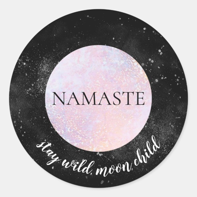 Adesivo Redondo Namaste Permaneça Selvagem Criança Rosa Rosa E Lua (Frente)