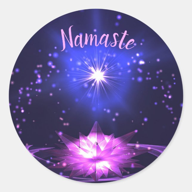 Adesivo Redondo Namaste Purple Crystal Lotus Bright Star (Frente)