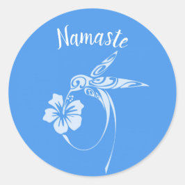 Adesivo Redondo Namaste White Hummingbird em fundo azul