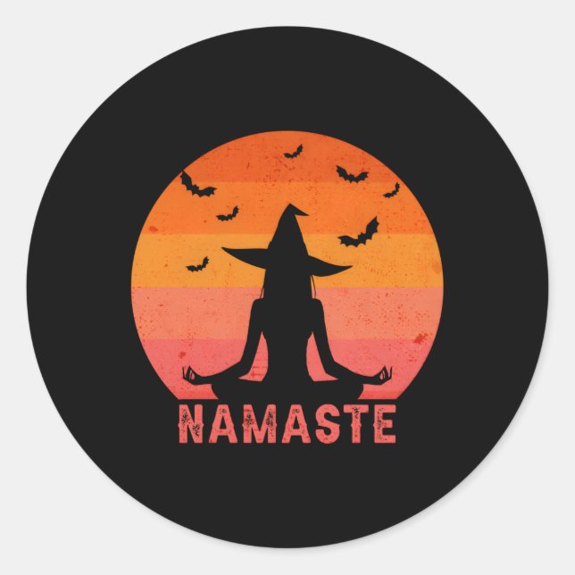 Adesivo Redondo Namaste Witches Halloween Yoga Witches (Frente)