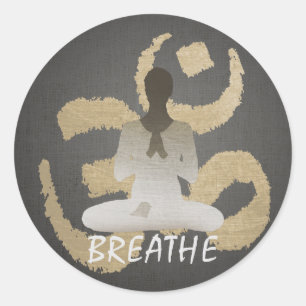 Adesivo Redondo Namaste Yoga Dourado - Sinal Om Breathe