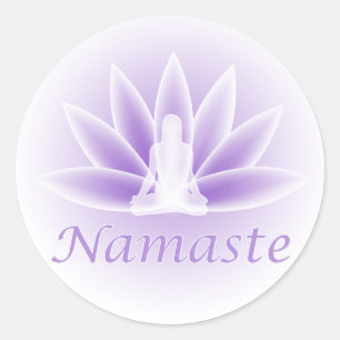 Adesivo Redondo Namaste Yoga Lotus Woman Flower Violet Sticker