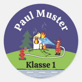 Adesivo Redondo Namensaufkleber - Feuerwehr löscht Brand - Nacht