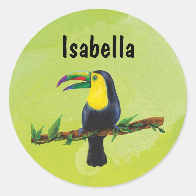 Adesivo Redondo Namensaufkleber grün - Tucan Aquarell-Design  (Frente)
