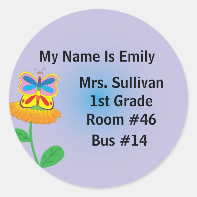 Adesivo Redondo Nametag Butterfly (Frente)