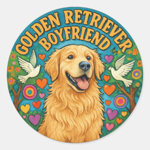 Adesivo Redondo Namorado Golden Retriever Divertido Retro Amante d